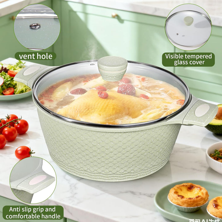 Antihaft Suppentopf 6,6L / 28 cm aus Aluminium mit Deckel & Induktionsboden | Grosser Kochtopf für I