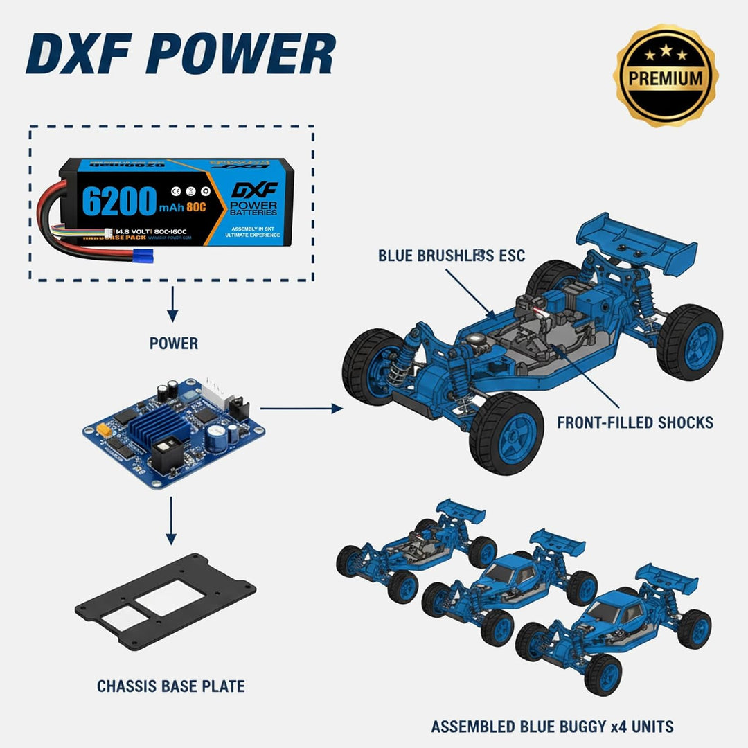 DXF 4S LiPo EC5 Akku 14,8V 80C 6200mAh Hardcase Batterie mit EC5 Steck für RC Auto, RC Flugzeug, RC