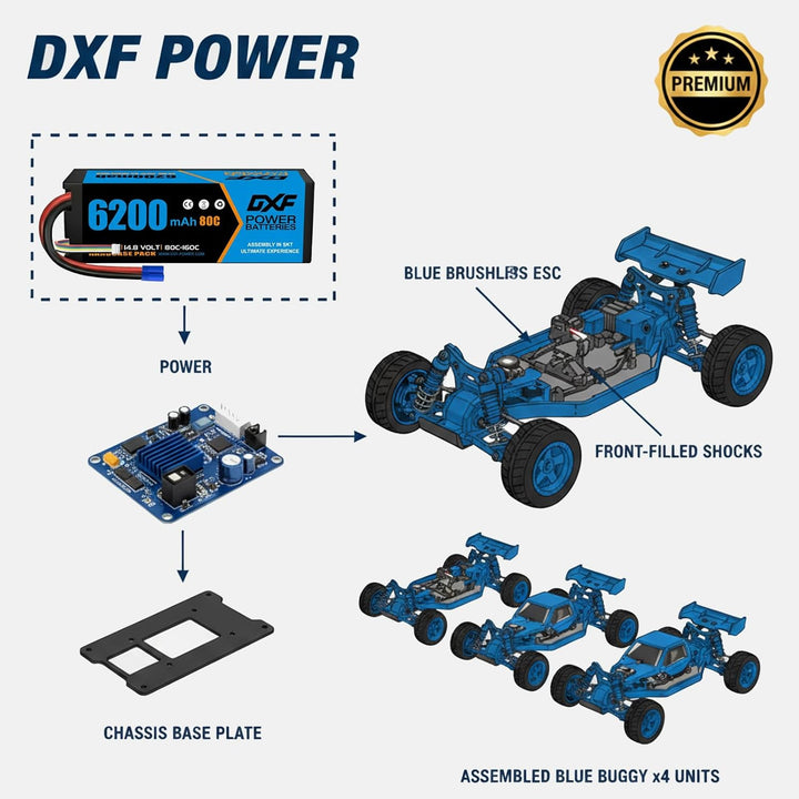 DXF 4S LiPo EC5 Akku 14,8V 80C 6200mAh Hardcase Batterie mit EC5 Steck für RC Auto, RC Flugzeug, RC