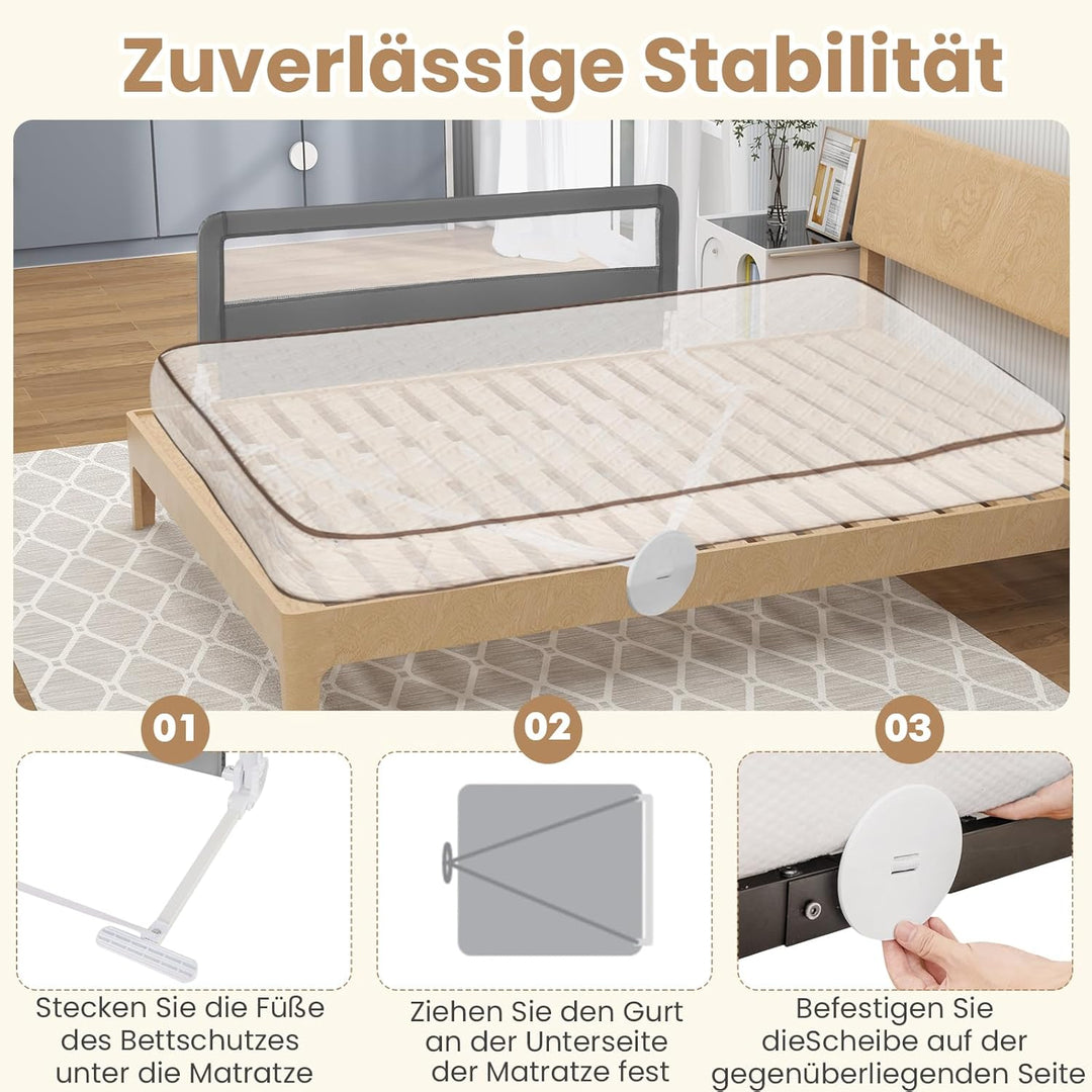COSTWAY Bettgitter klappbar, 150 x 55 cm Bettschutzgitter mit Sicherheitsgurt & abnehmbarem Bezug, K