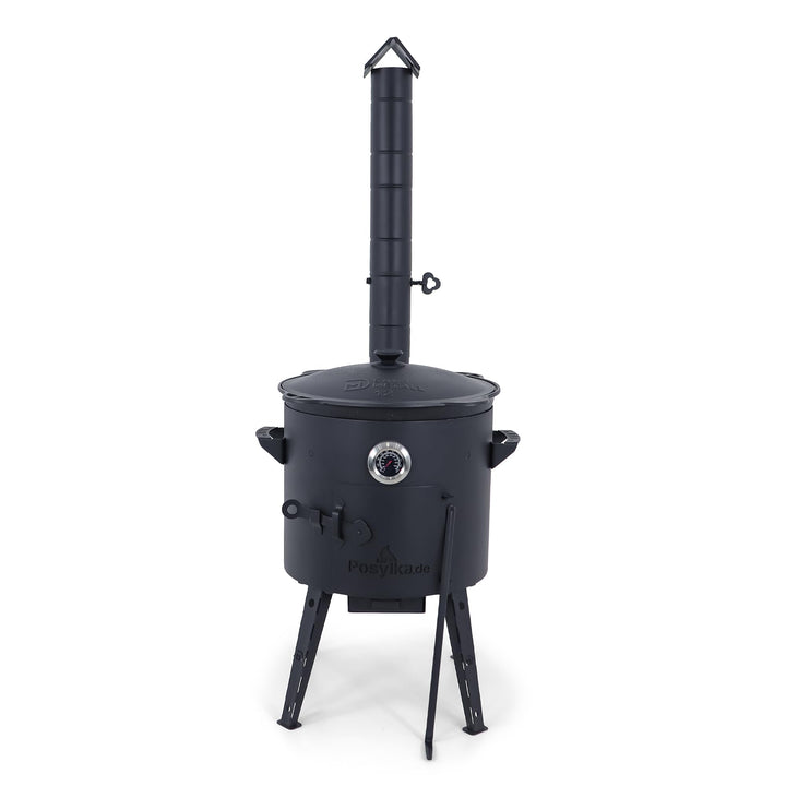 Utschak Feuerofen Ø 40 cm &amp; Gusseisen-Kasan 12 L | Kazan-Set mit Deckel | Usbekischer Kochtopf für G
