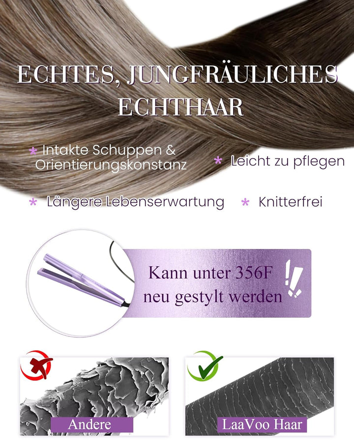 LaaVoo Bondings Echthaar Extensions Balayage 40cm Braun mit Asch Blond und Braun U Tips Haarverlänge