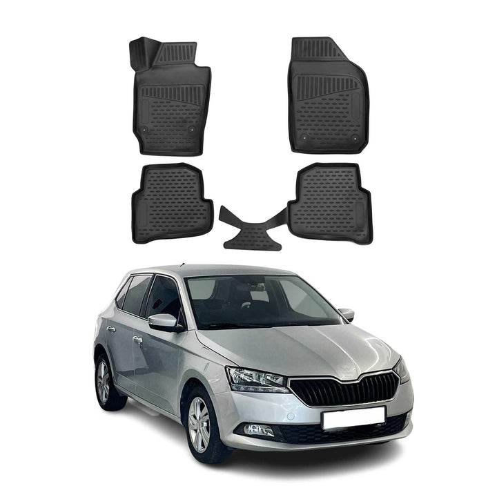 OMAC Gummimatten Fussmatten kompatibel mit Skoda Fabia 2015-2021 TPE Automatten Schwarz 4X Fussmatte