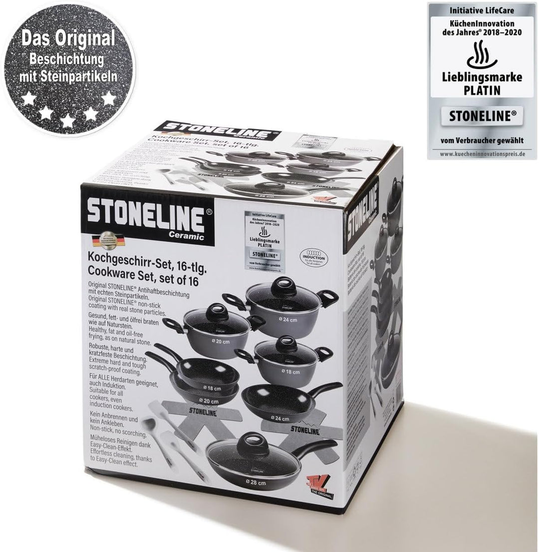 STONELINE Ceramic Keramikpfanne Töpfe Set 16 teilig 18/20/24/28 cm Töpfe Pfannen PFAS-frei Topfset P