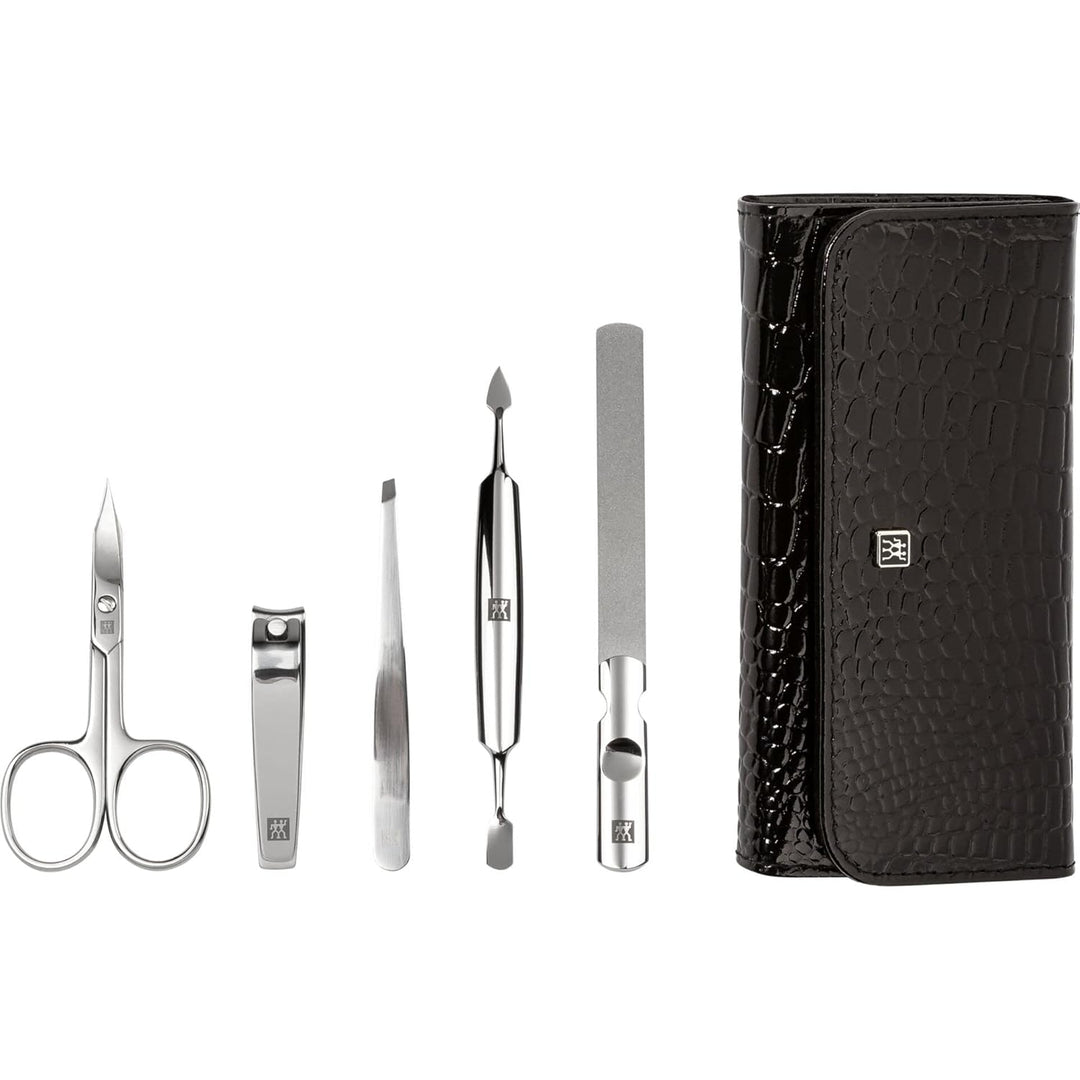 ZWILLING Maniküre Set Pediküre Kit, Nagelpflege Komplettset, Rindleder, Kroko Edition, 5-teilig, Sch
