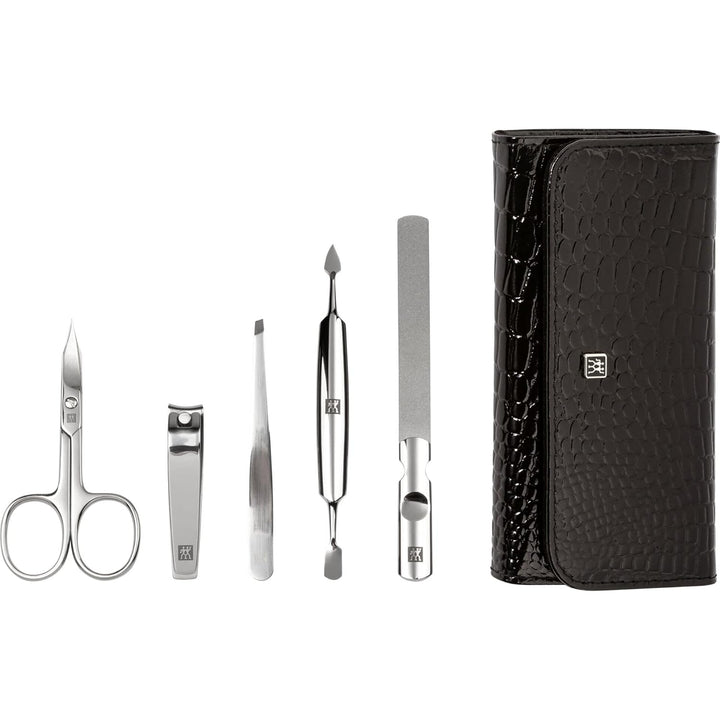 ZWILLING Maniküre Set Pediküre Kit, Nagelpflege Komplettset, Rindleder, Kroko Edition, 5-teilig, Sch