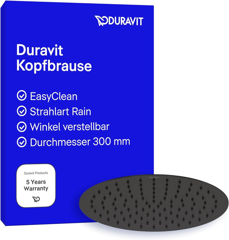 Duravit Universal Duschkopf aus Edelstahl, Duschbrause mit Strahlart Rain, Duscharmatur rund (Ø 300