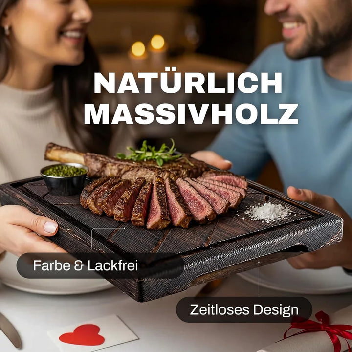 TESLYAR Steak Brett Servierbrett Holz Eichenholz 30x20cm (Medium) - Steak Servierplatte/Steakbrett S
