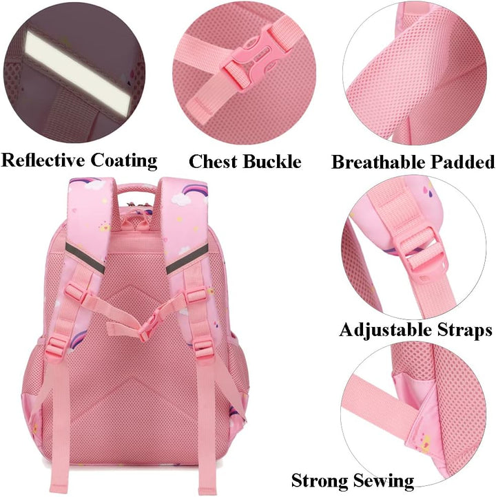 Kinderucksack Einhorn für Mädchen Schulrucksack Rucksack Kinder Schultasche 3 in 1 Schultaschen Sets