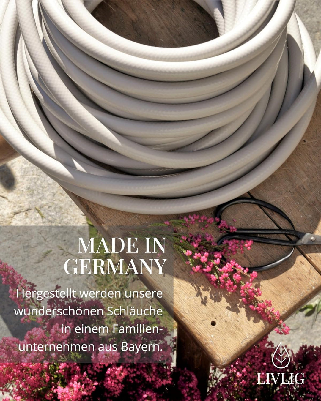 LIVLIG Gartenschlauch 30m, Gartenschlauch 1/2 Zoll Made in Germany, Wasserschlauch 30m aus recycelte