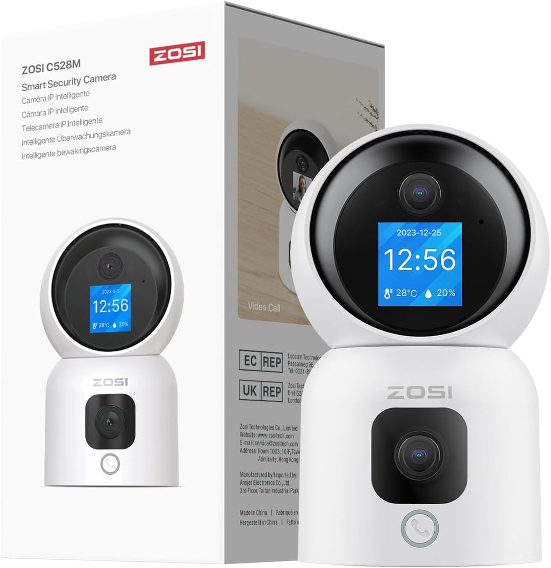ZOSI Dual-Linse WLAN Überwachungskamera Innen 3MP+3MP, 2-Wege-Video, 2,4/5Ghz WiFi IP Kamera 360° Sc