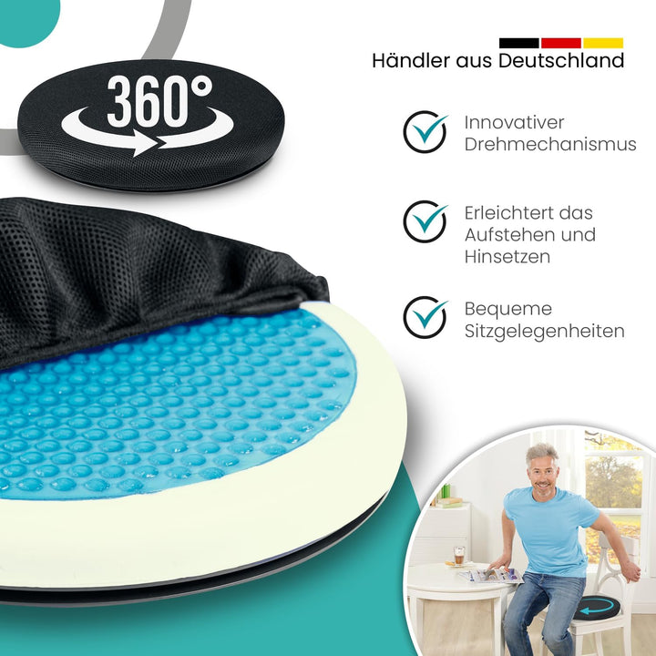 maxVitalis Drehkissen mit Gel für Autositz orthopädisch, Drehsitz für Senioren, Einstiegshilfe/Ausst