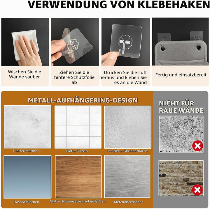 2 Stück Hängeorganizer Grau, Wandorganizer mit Taschen, Türregal Stoff Hängeaufbewahrung für Bad, Sc