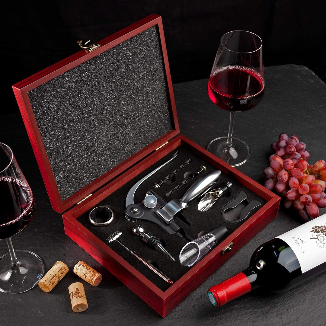 AMAVEL Wein Sommelier Set (10-teilig): Das perfekte Wein Geschenk mit Korkenzieher als Weinöffner, W
