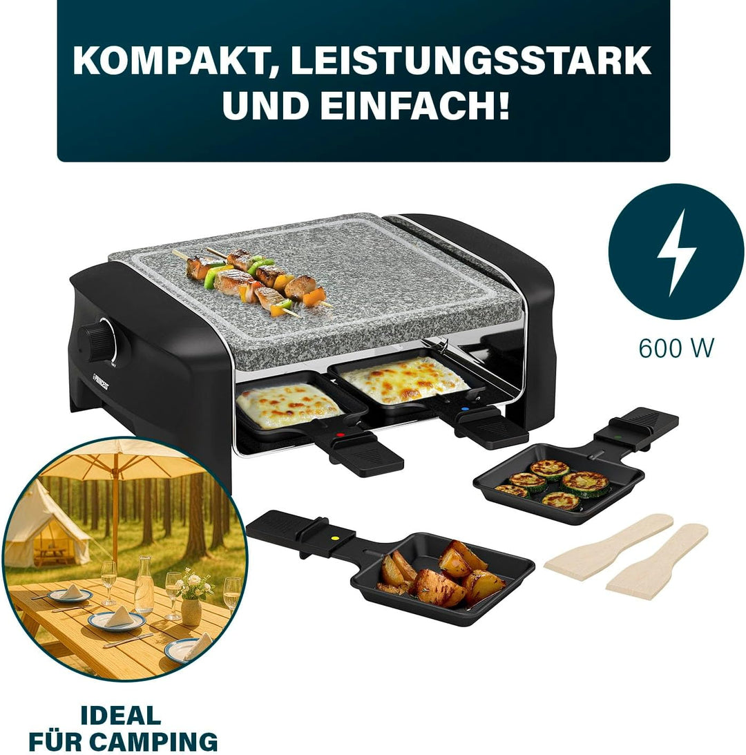 Princess Raclette Grill für bis zu 4 Personen - mit Steingrill und regelbarer Heizstufen, 600 Watt,