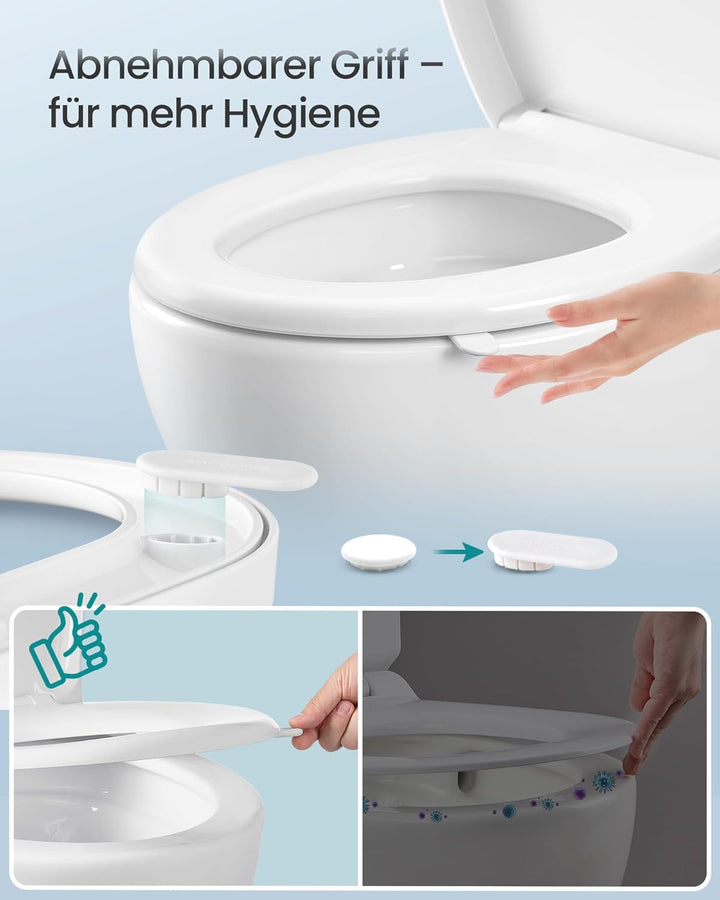 SONGMICS Toilettendeckel, O-Form, WC-Sitz mit Absenkautomatik, Griff, Toilettensitz abnehmbar, Klode