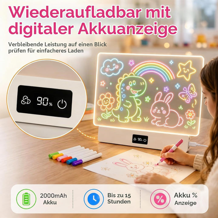 OUTON LED Zeichenbrett Kinder mit 8 Farben &amp; 3 Lichtmodi, Wiederverwendbare Leuchttafel mit 7 Stifte