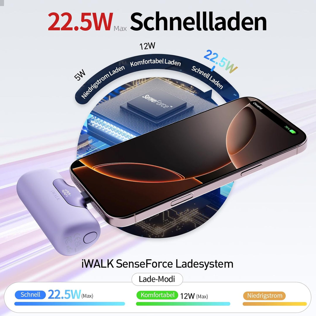 iWALK Powerbank 5500mAh Mini USB C Power Bank 22.5W Fast Charging Powerbank Klein Leicht Kompakte Ex