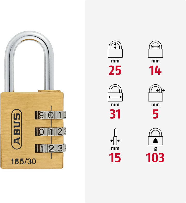 ABUS Zahlenschloss 165/30 - Vorhängeschloss aus Messing - mit individuell einstellbarem Zahlencode -