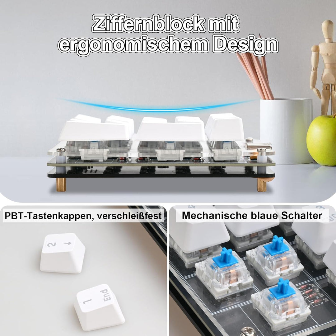 Löt Bausatz, DIY Numpad Keypad USB-Nummerntastenfeld & Pfeiltasten Mini-Mechanische Tastatur, 18 Tas