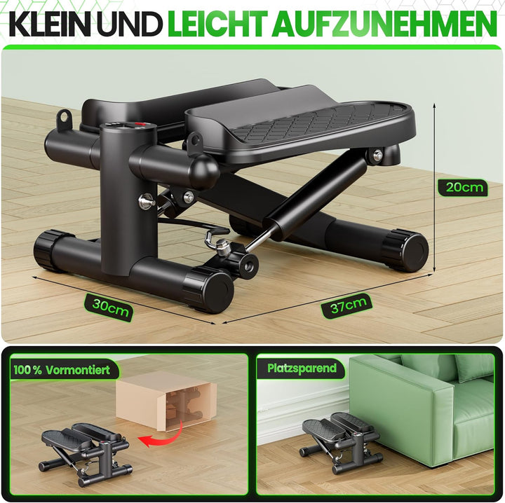 Ultrasport Stepper für Zuhause I Mini Stepper Fitness, 2 in 1 Up-Down Swing Stepper mit Power Ropes