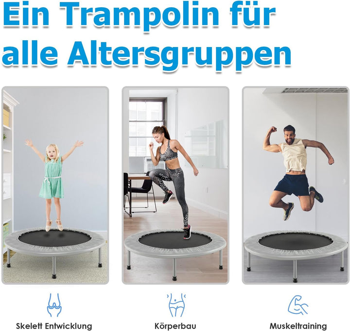 GYMAX Ø97 cm Mini Trampolin klappbar, Fitness Trampolin für Erwachsene & Kinder, Gartentrampolin bis