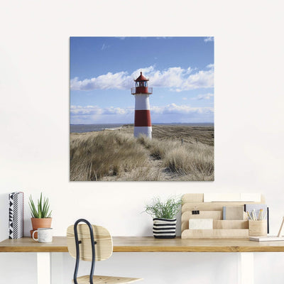 ARTland Glasbilder Wandbild Glas Bild einteilig 80x60 cm Querformat Strand Meer Nordsee Leuchtturm S