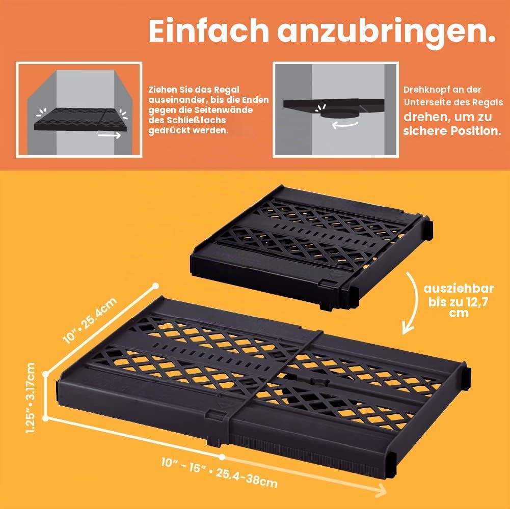 LockerMate, schwarz Adjust-A-Shelf Regal, einfach zu bedienen, ausziehbar für Ihren Spind, Kunststof