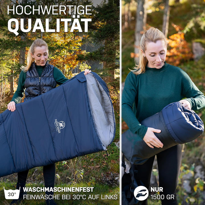 NORDBÄR® Schlafsack 3 Jahreszeiten & Sommer Ultraleicht [750g/1500g] | Camping Mumienschlafsack | kl