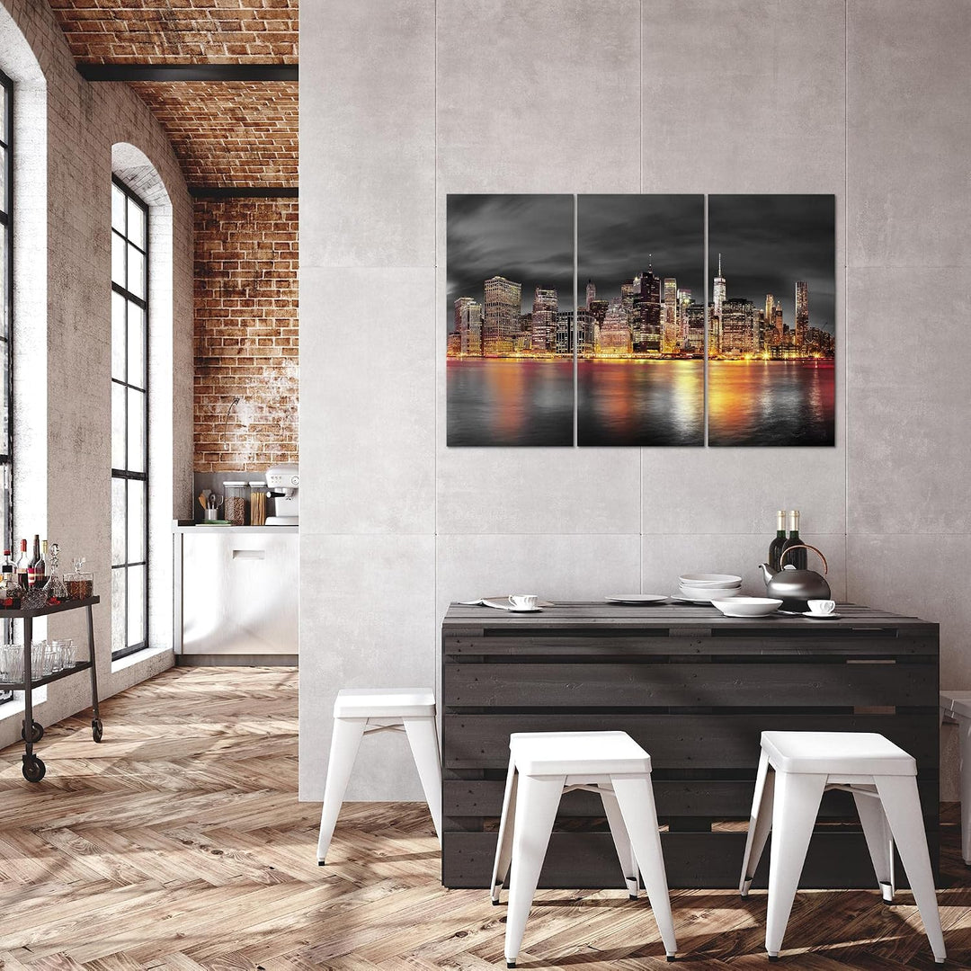 Runa Art Wandbilder New York City Bild XXL Wohnzimmer Büro Schwarz Gold Skyline 120 x 80 cm 3 Teilig