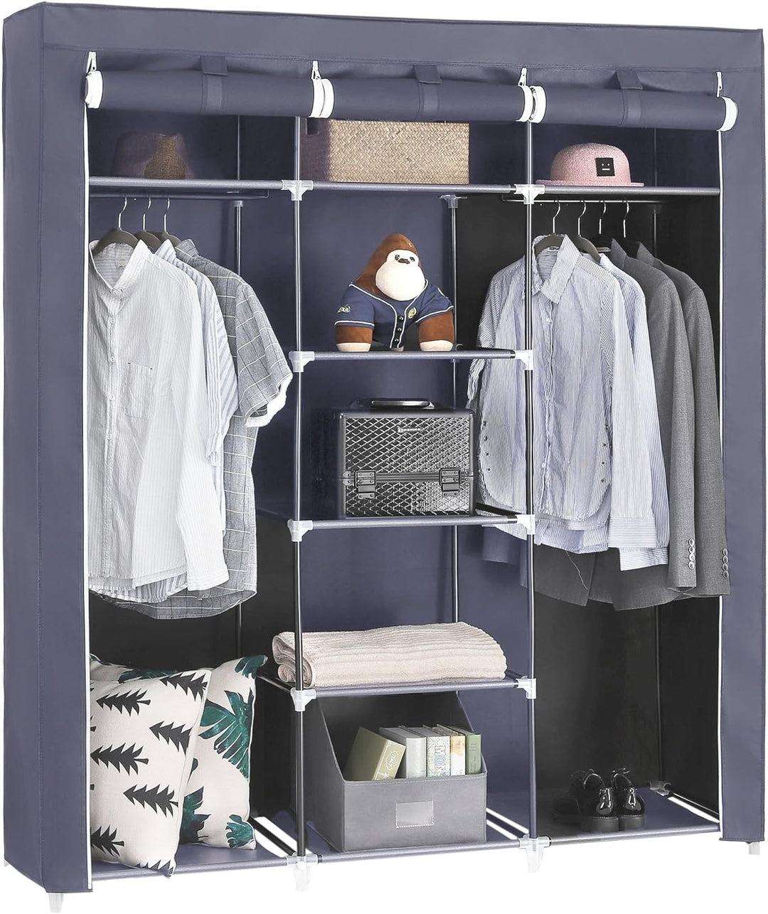 SONGMICS Kleiderschrank, Faltschrank, Stoffschrank, Faltbare Garderobe mit 2 Kleiderstange, 175 x 15