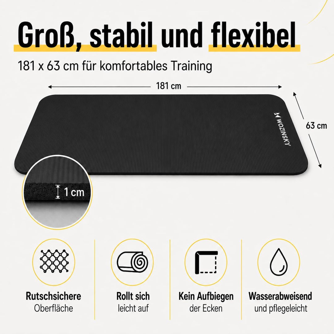 WOZINSKY Fitness-Yogamatte, Fitnessmatte, Gymnastikmatte, Pilates-Trainingsmatte, Sportmatte mit Tra