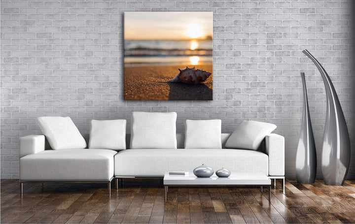 deyoli einzelne Muschel am Strand Format: 70x70 als Leinwand, Motiv fertig gerahmt auf Echtholzrahme