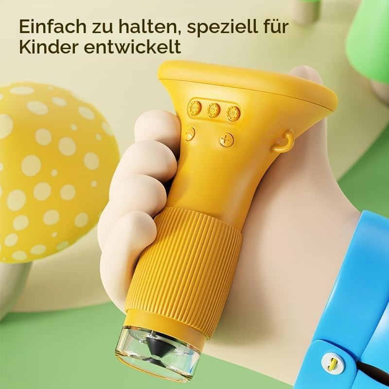 Daxiongmao Kinder Mikroskop mit 2,0 Zoll IPS-Display, USB-Anschluss für PC, 8 LED Beleuchtung, 200-1