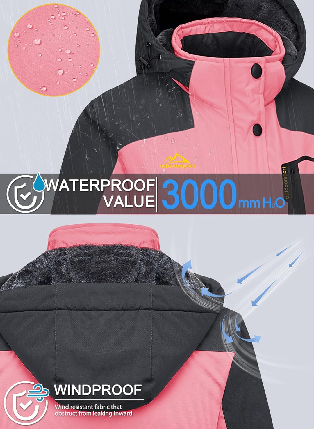 MAGCOMSEN Winterjacke Damen Softshell Funktionsjacke Wasserabweisende Outdoor Ski Jacke Fleece Windd