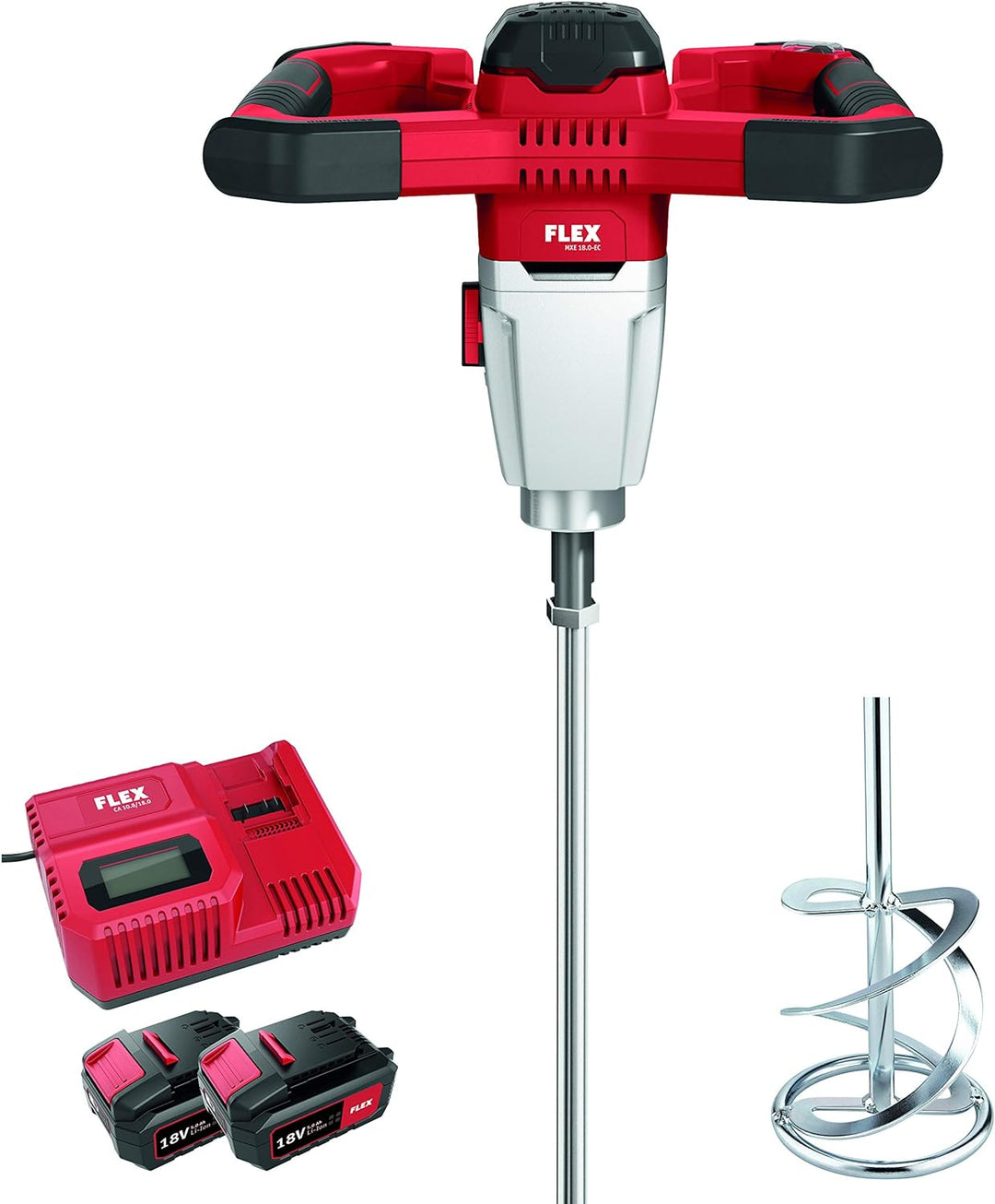 Flex Akku 2-Gang-Rührer MXE 18.0-EC/5.0 Set + WR2 120 (mit 2 Akkus 5,0 Ah + Ladegerät, bürstenloser