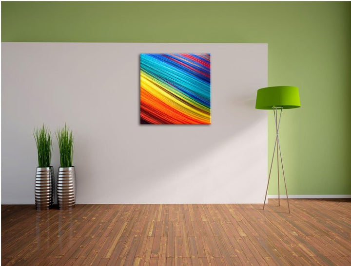 Bunte Streifen, Format: 70x70 auf Leinwand, XXL riesige Bilder fertig gerahmt mit Keilrahmen, Kunstd
