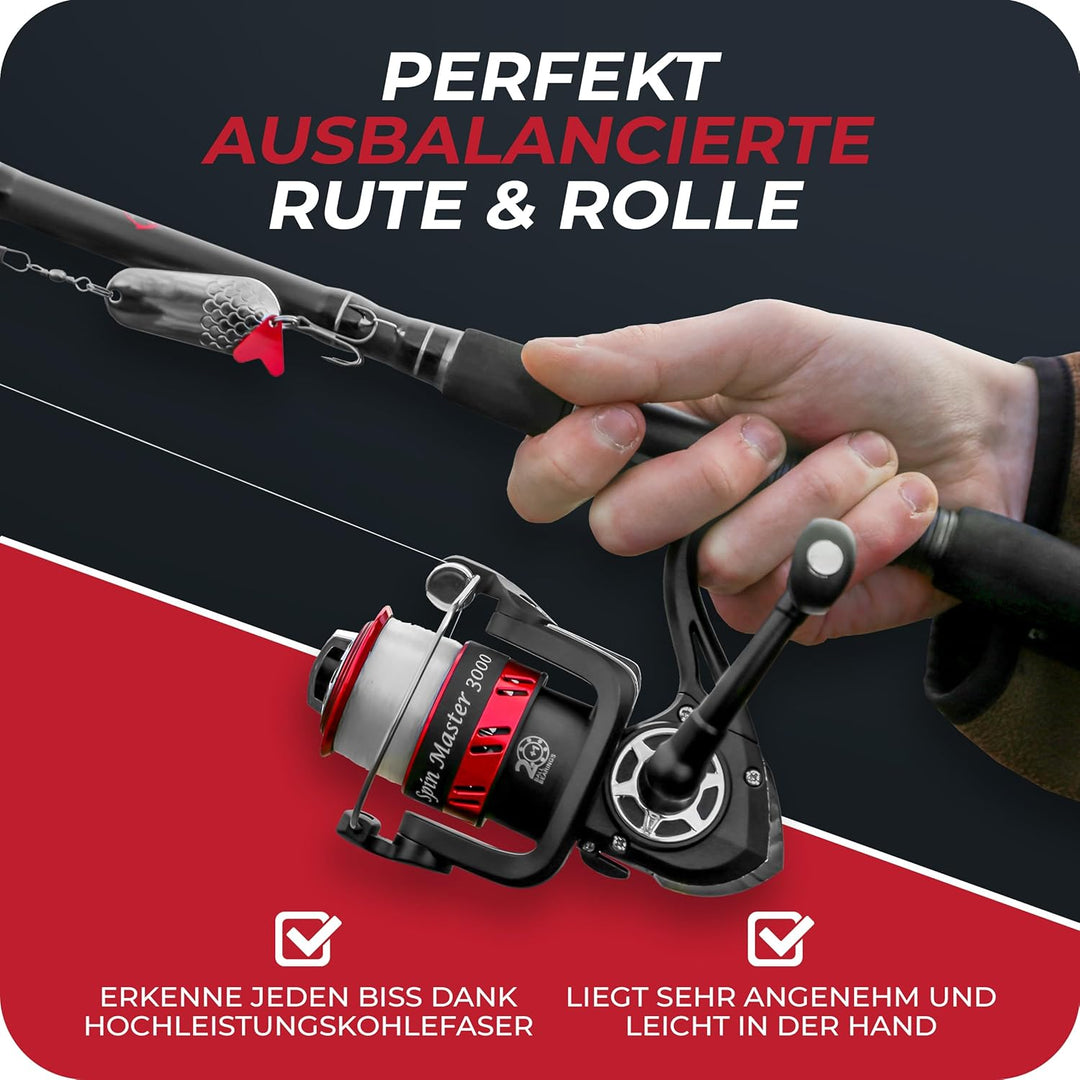 Angelruten Set zum Spinnfischen 2,1m/2,4m/2,7m I Teleskop-Rute mit Rolle, Ködern, Angelzubehör und A