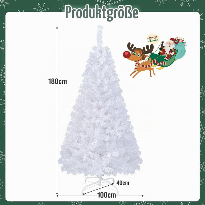 DREAMADE 150/180/210/240cm Weihnachtsbaum Weiss, Künstlicher Tannenbaum mit Metallständer, Christbau