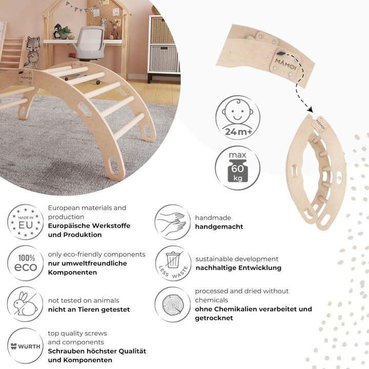 MAMOI® Kletterbogen, Kletterdreieck, Baby Klettern, Klettergerüst aus Holz, Holzbogen für Kinder, Sp