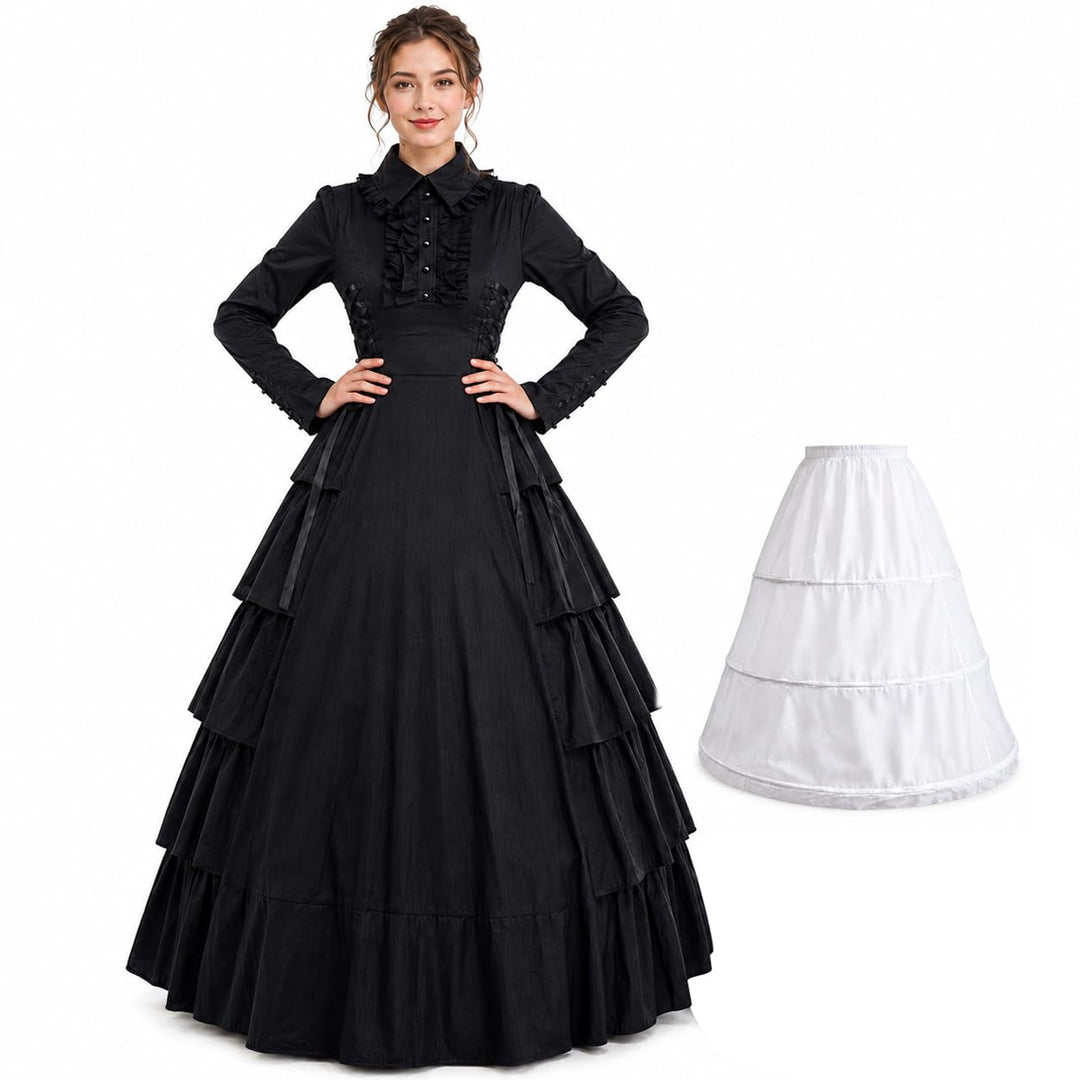 GRACEART Damen Gothic Viktorianisches Kleid Renaissance Maxi Kostüm, Black, XXL, XXL