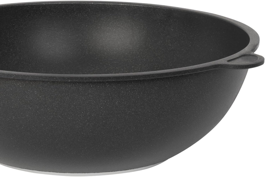 SKK grosser 2-tlg. Wok Ø 28 cm mit Griff - ohne Induktion - Aluguss Antihaft Stielwok mit glattem Bo
