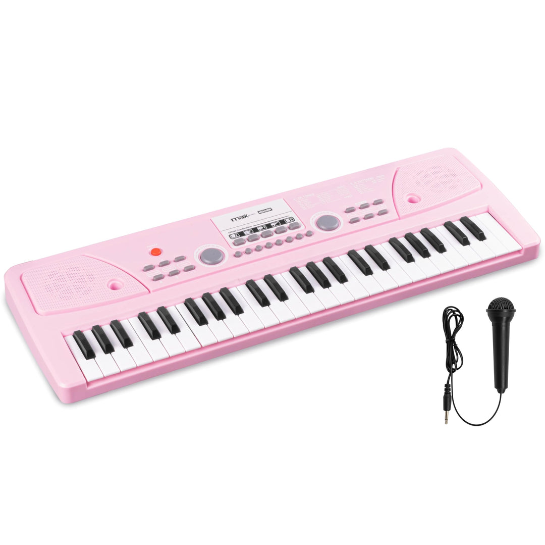 MAX KD49P - Kinder Keyboard mit 49 Tasten mit Mikrofon, 16 Klangarten, 8 Rhythmen & Sounds, Kinderkl