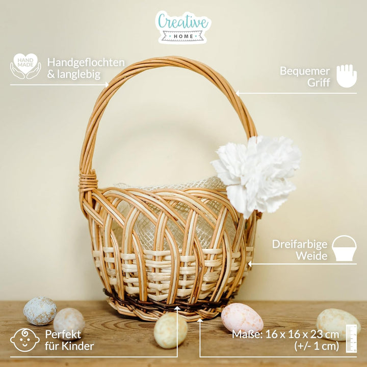 Creative Home Osterkorb Kinder Runder Weidenkorb mit Henkel | Klein 16 x 16 x 23 cm (+/- 1 cm) | Ost