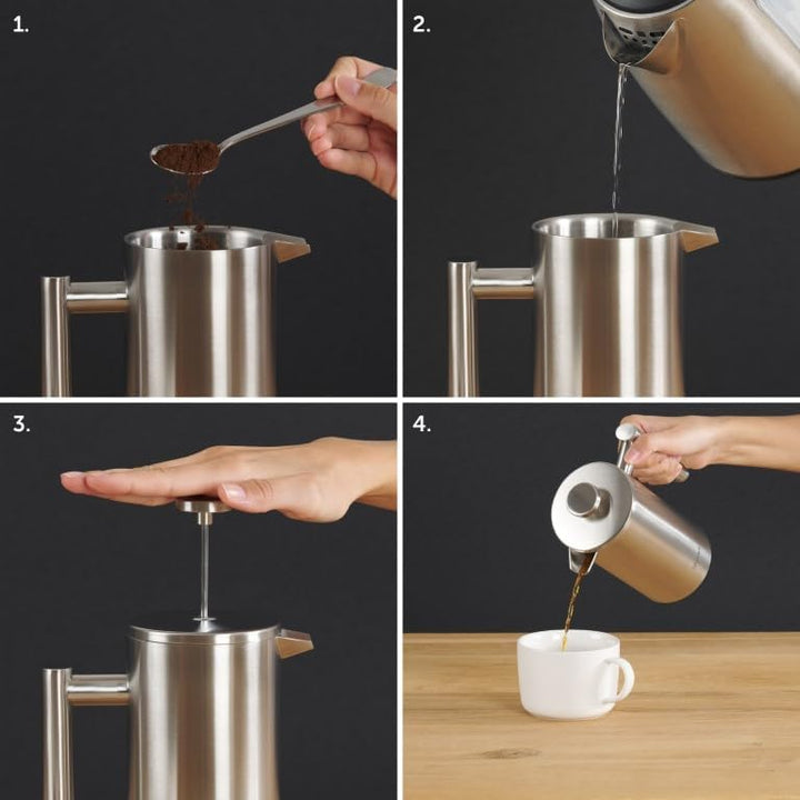 Blumtal French Press aus Edelstahl 350 ml (2 Tassen) - Thermo Kaffeebereiter doppelwandig isoliert m