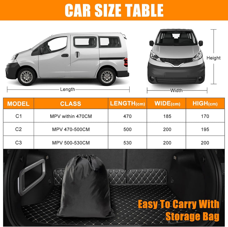 Autoabdeckung Passend für VW T4 T5 T6 SWB Peugeot Travelle Standard, Universal wasserdichte Vollgara