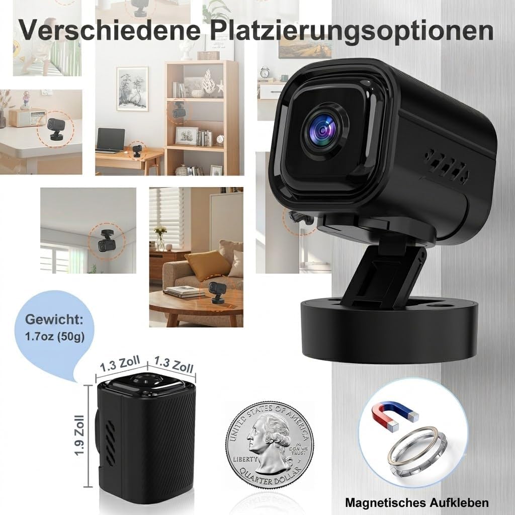 Überwachungskamera 2K-Drahtlose Innenkamera mit Sicherheitskamera(Schwarz) | 30-Tage Akkulaufzeit 2.