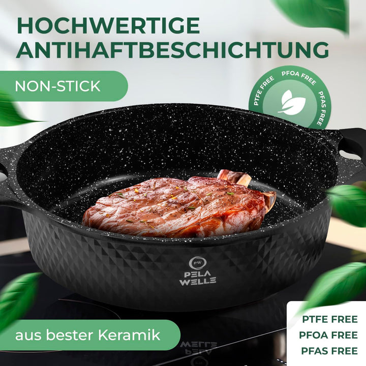 Pela Welle® Topfset Induktion [15-teilig Keramik] inkl. Küchenhelfer, Topfset antihaftbeschichtet |