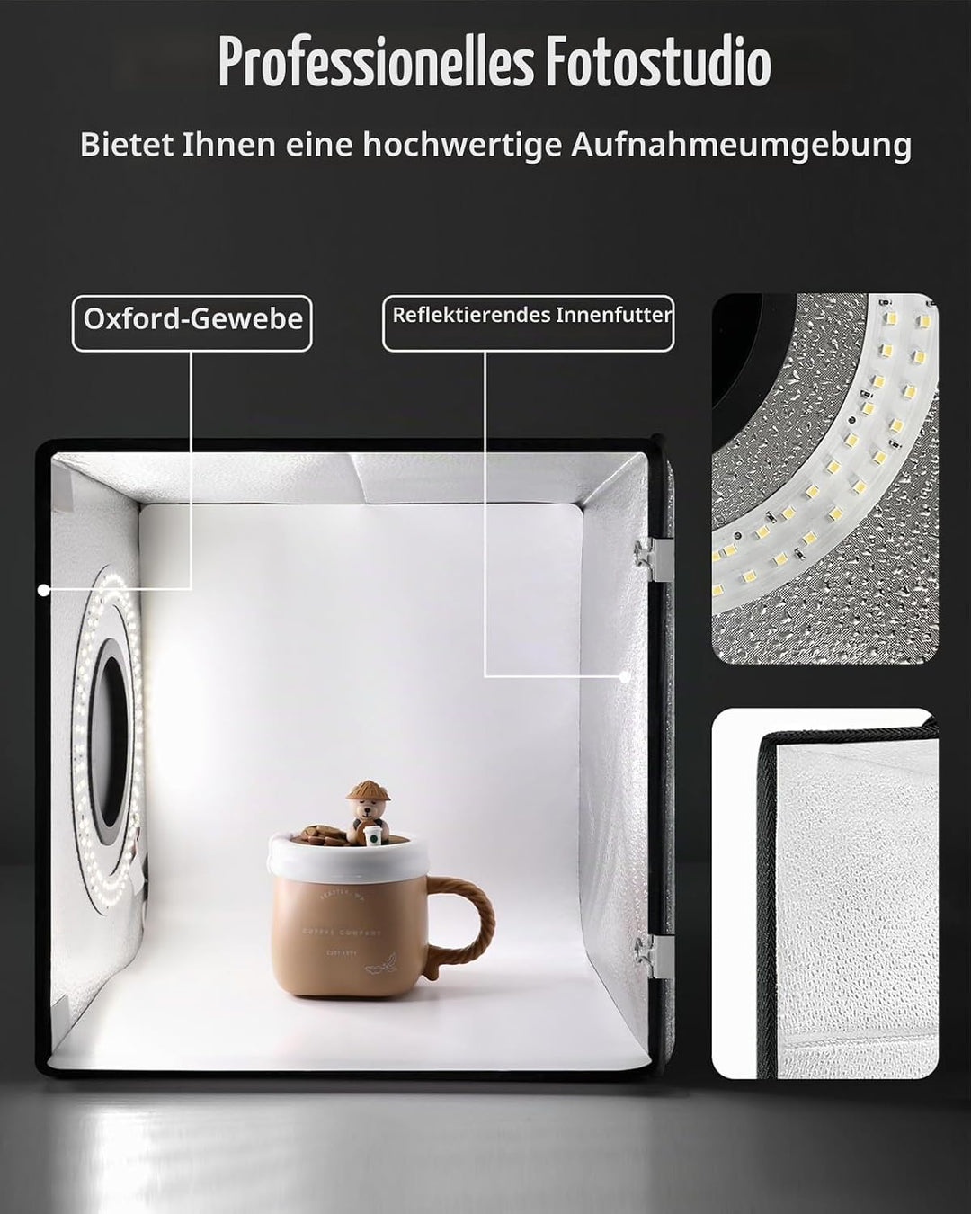 DUCLUS Fotobox, 25x25 cm Fotostudio Set für Produktfotografie, Faltbare Mini Lichtbox mit 96 LEDs, 6