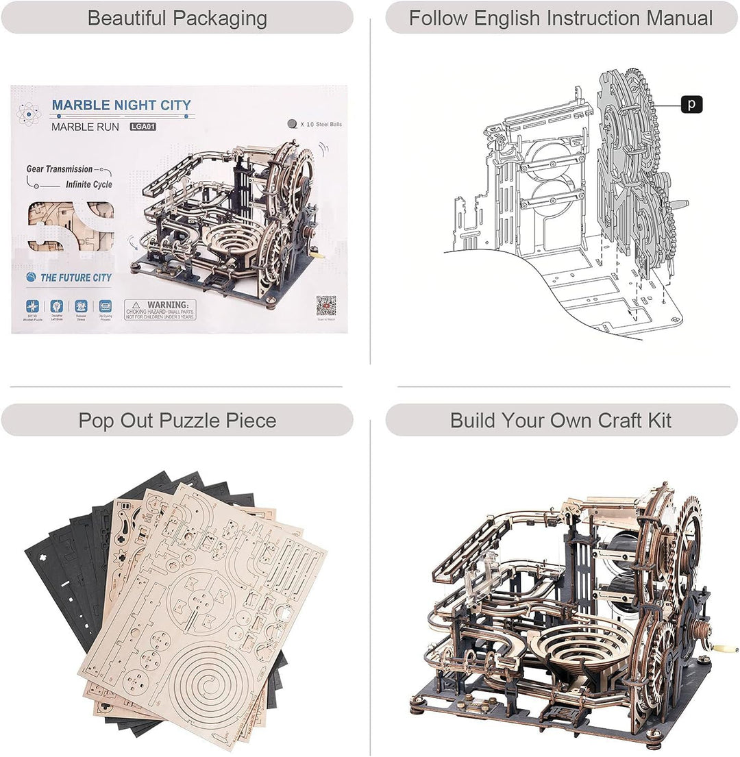 Robotime 3D Puzzle Holz Murmelbahn Trackball Modell Bausatz für Erwachsene Mechanische kugelbahn Hol